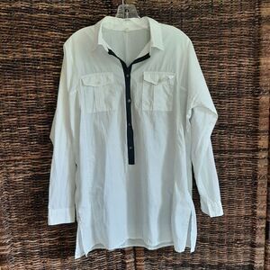 J. Crew Button Up Shirt Women Medium White Oversized Boyfriend Tunic Minimalist